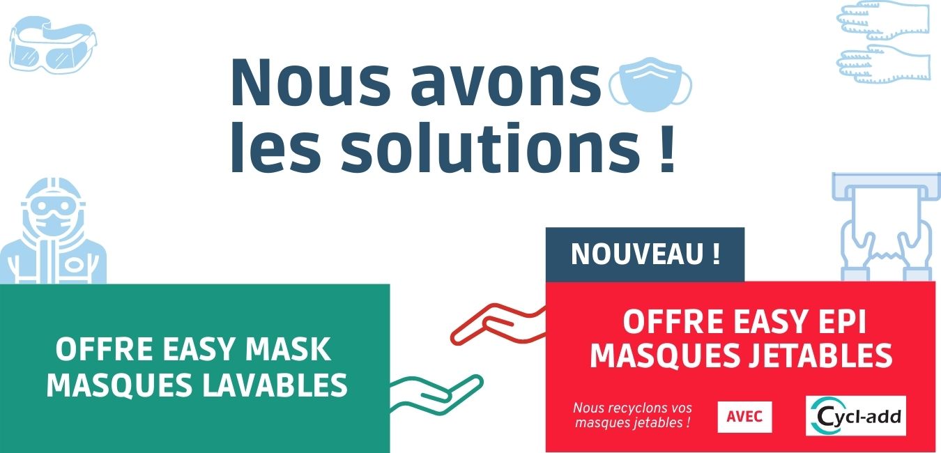 Nous avons la solution pour vos masques lavables et jetables ! Nouveau : nous recyclons vos masques jetables !