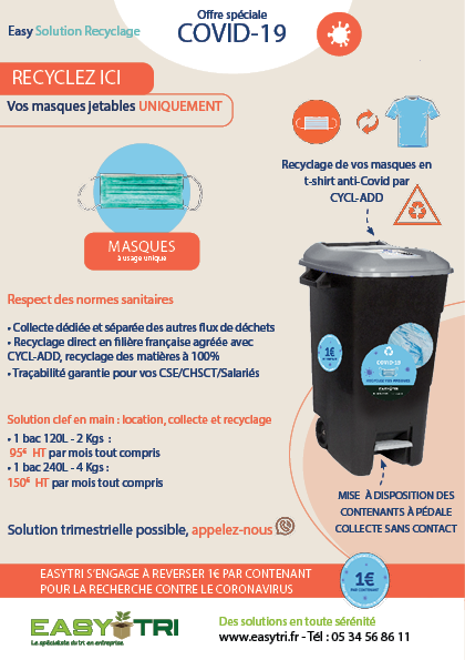 Offre easy solution recyclage des masques jetables