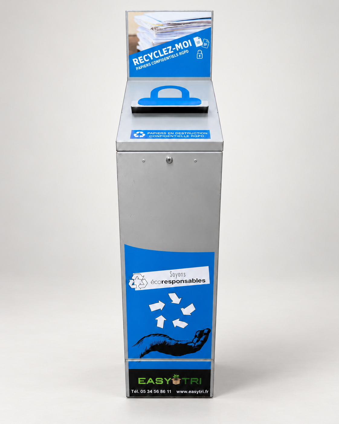 Collecteur Easycub pour papiers confidentiels avec serrure, vue de face