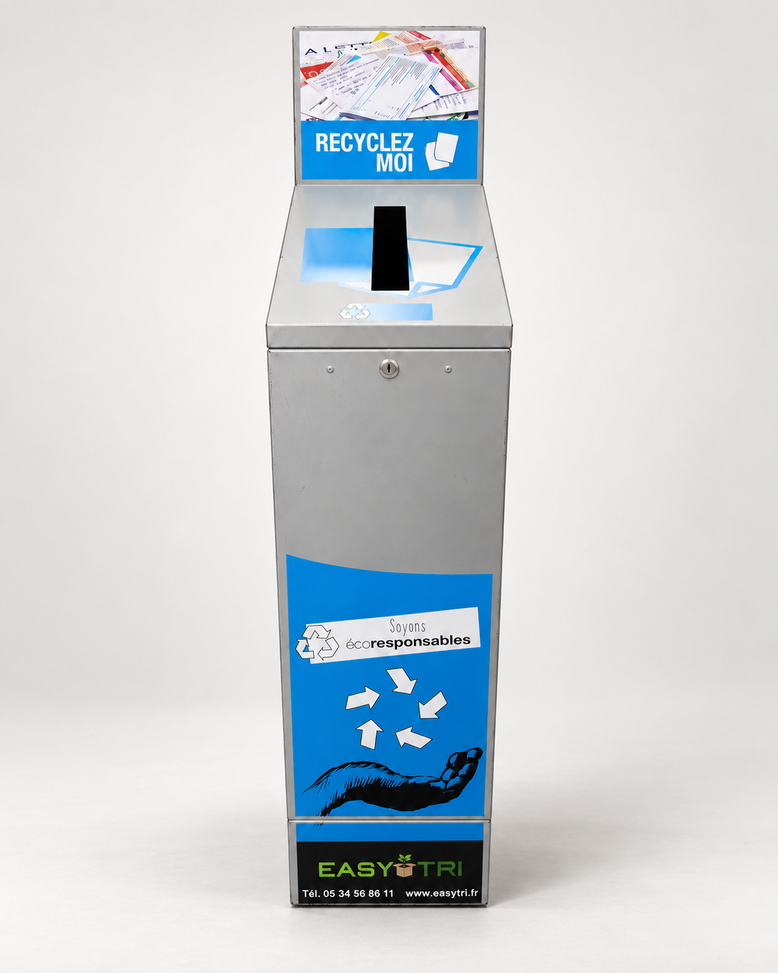 Collecteur Easycub gris pour papiers, vue de face